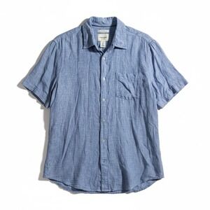 Thom Aaron Linen Shirt Mens Large Blue Short Sleeve Button Down Flax